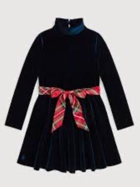 Ralph Lauren Navy Velvet Dress with Red Plaid Sash